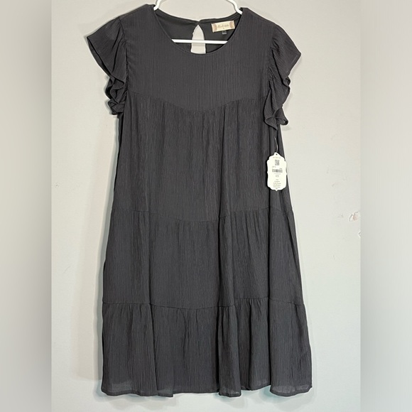 Dresses & Skirts - Altard state S NWT mini short sleeve ruffle Charcoal gray. (G)